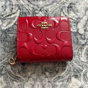 Coach Red Signature Zip Wallet with Gold Hardware